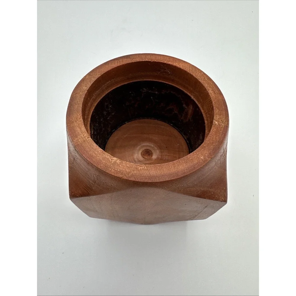 Vintage Turned Teak Wood Tobacco Jar Canister Apothecary Storage Box w/ Lid 4.5
